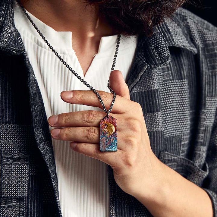 WorldNorse Handcrafted 999 Gold Hued Wave Moon Necklace - image 5