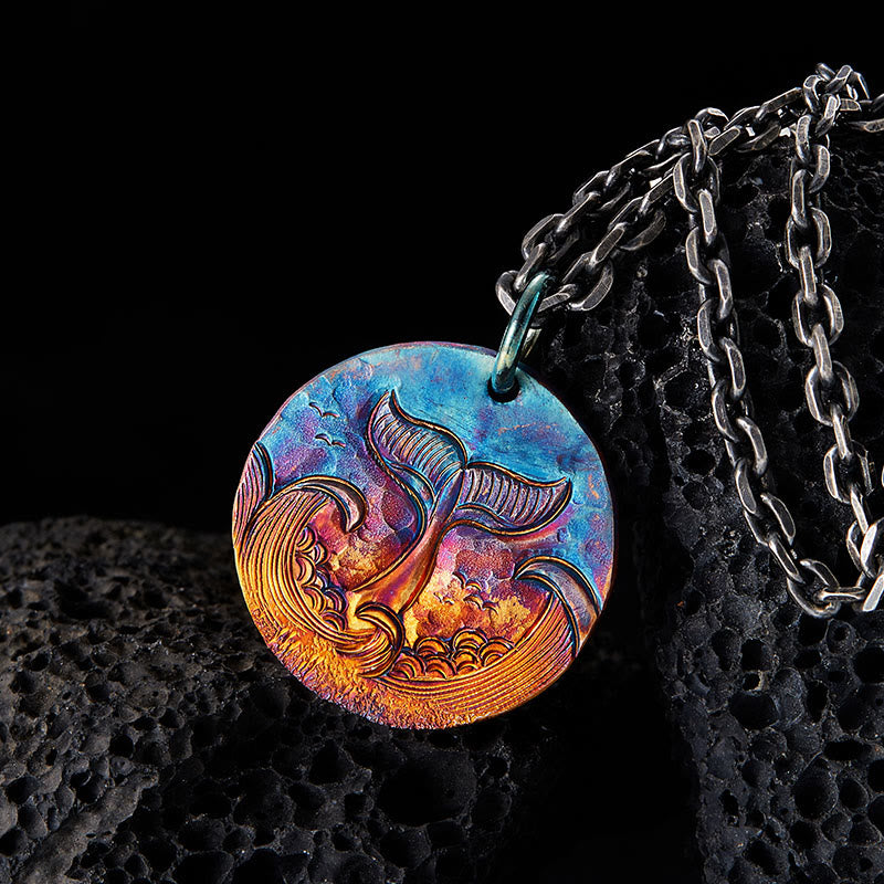 WorldNorse Handcrafted 999 Silver Hued Whale Tail Wave Necklace - With Chain - NO THANKS - image 0
