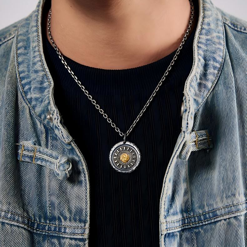 WorldNorse 999 Sterling Silver Spiral Rune Disk Necklace - image 1