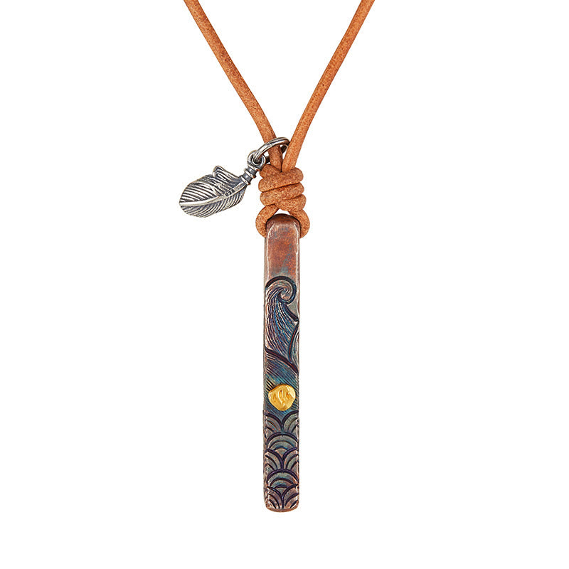 WorldNorse Handcrafted 999 Gold Textured Wave Feather Accent Necklace - Water - image 1