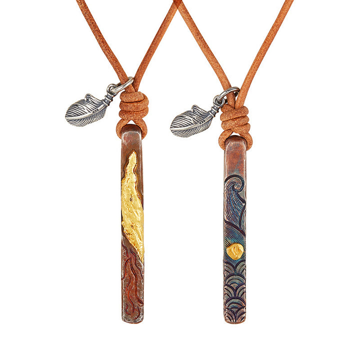 WorldNorse Handcrafted 999 Gold Textured Wave Feather Accent Necklace - image 4