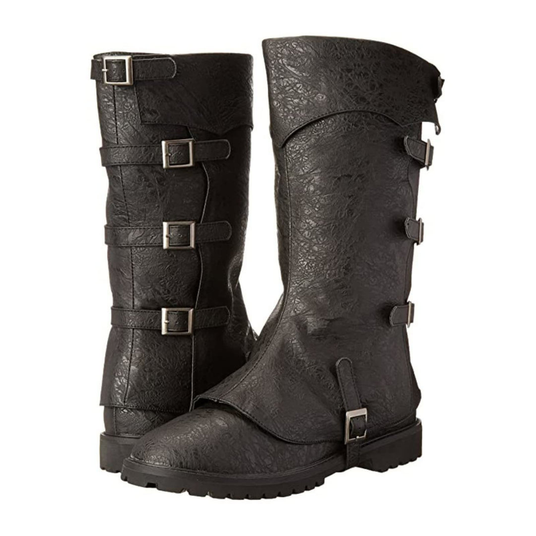 WorldNorse Multi Buckle Textured Fold Over Knee High Boots - Black - US 13 - image 0
