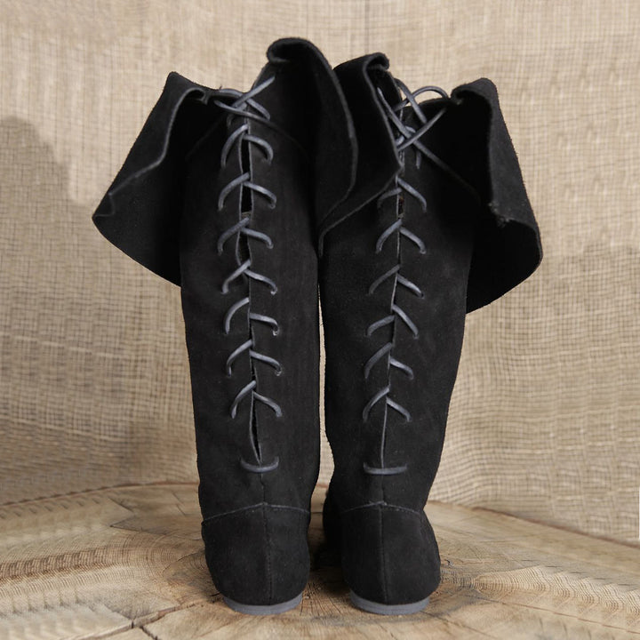 WorldNorse Suede Fold Over Drawstring Knee High Boots - image 6