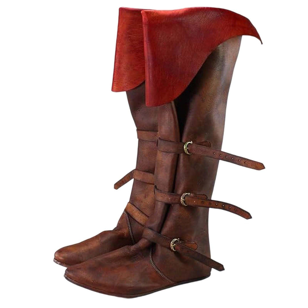 WorldNorse Rustic Strap Embellished Fold Over Knee High Boots - Reddish Brwon - US 13 - image 5