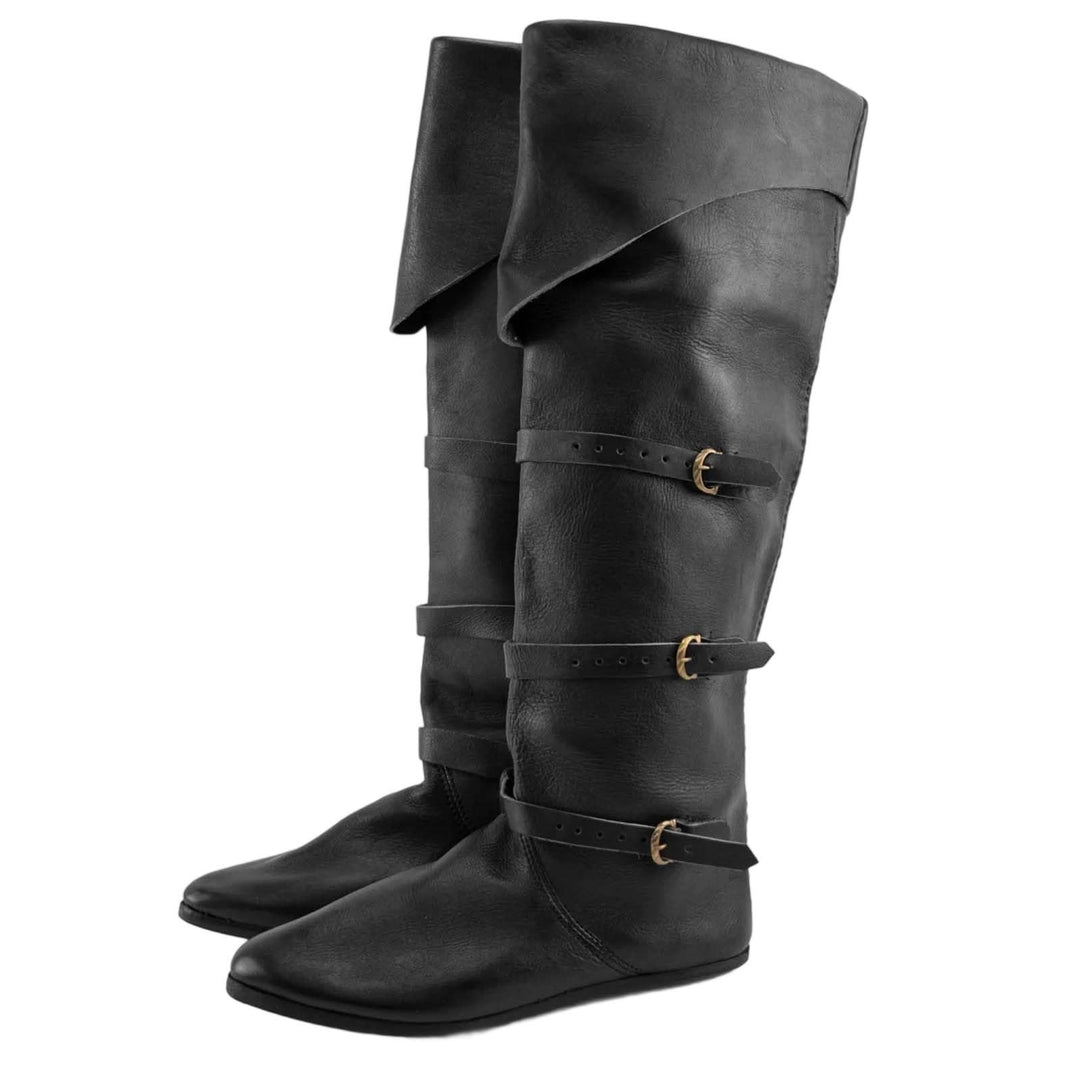 WorldNorse Rustic Strap Embellished Fold Over Knee High Boots - Black - US 13 - image 3