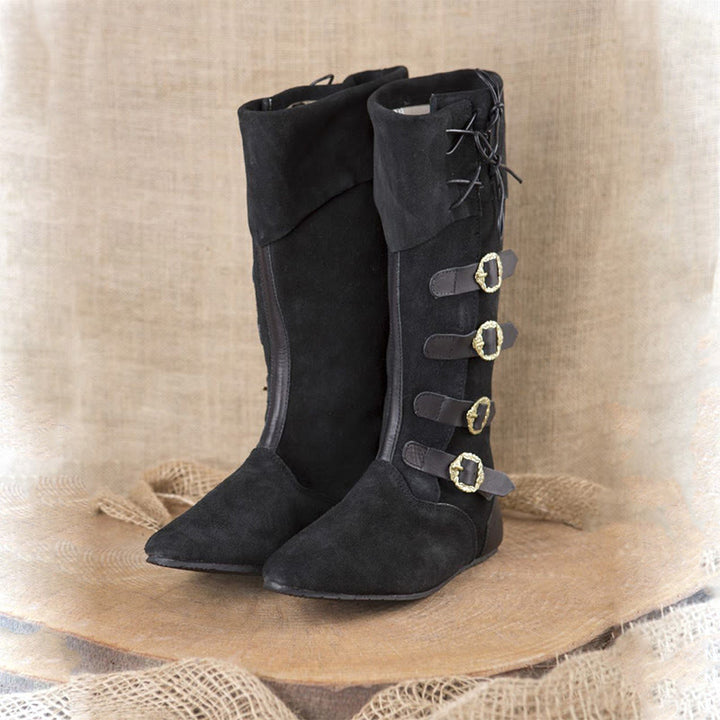 WorldNorse Lace Up Buckle Encrusted Fold Over Knee High Boots - image 5