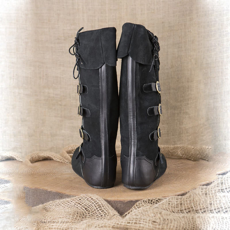 WorldNorse Lace Up Buckle Encrusted Fold Over Knee High Boots - image 6