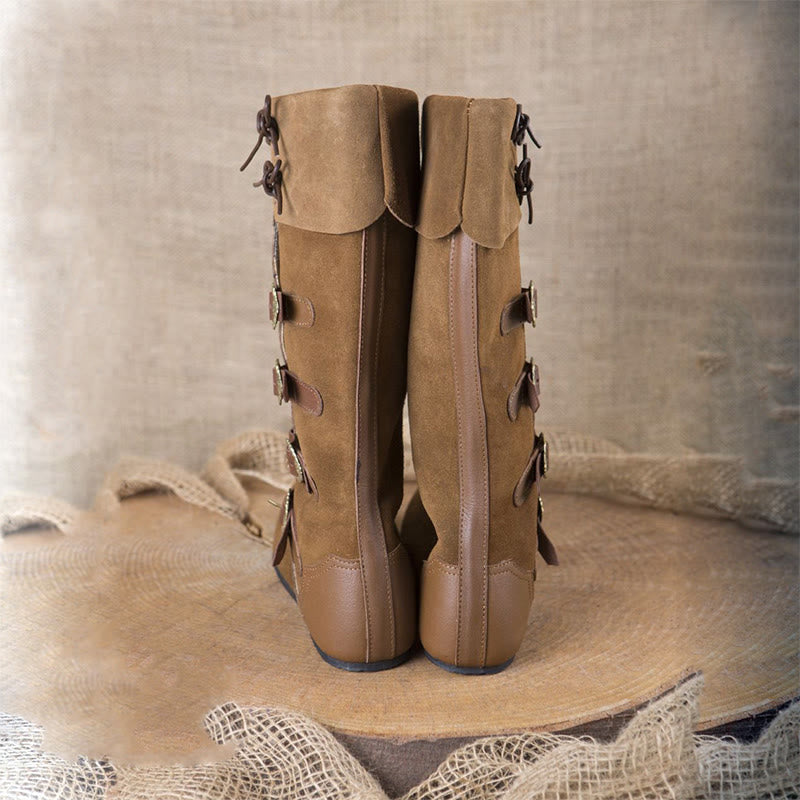 WorldNorse Lace Up Buckle Encrusted Fold Over Knee High Boots - image 2