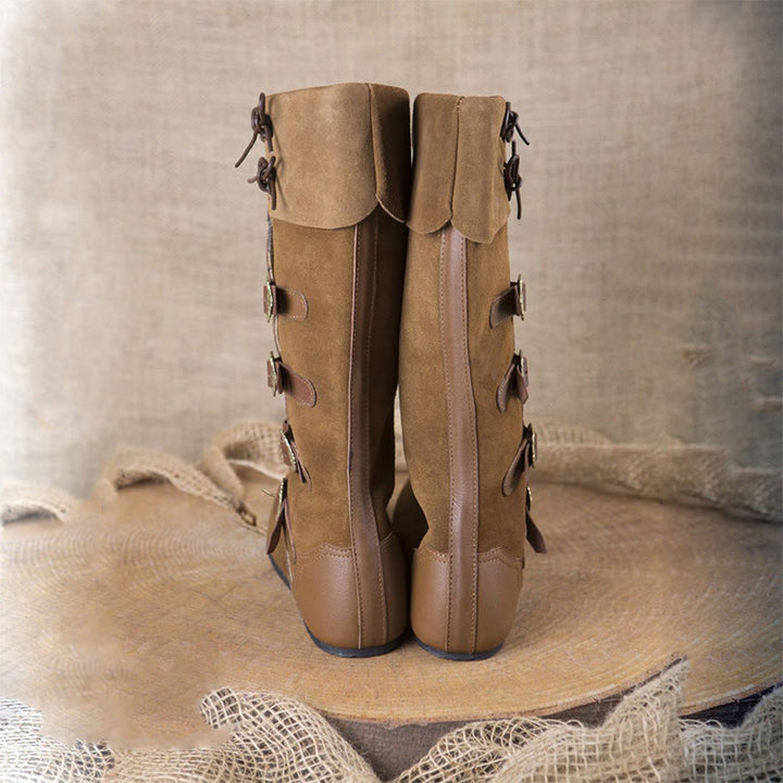 WorldNorse Lace Up Buckle Encrusted Fold Over Knee High Boots - image 2