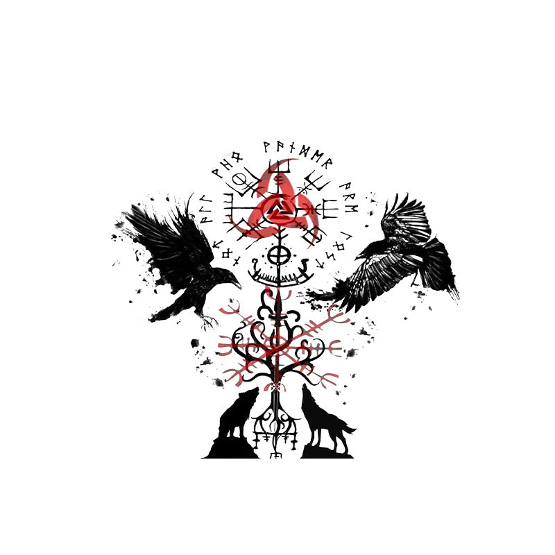 WorldNorse Raven Wolf Yggdrasil Rune Waterproof Tattoo Stickers - Two Pieces - image 0