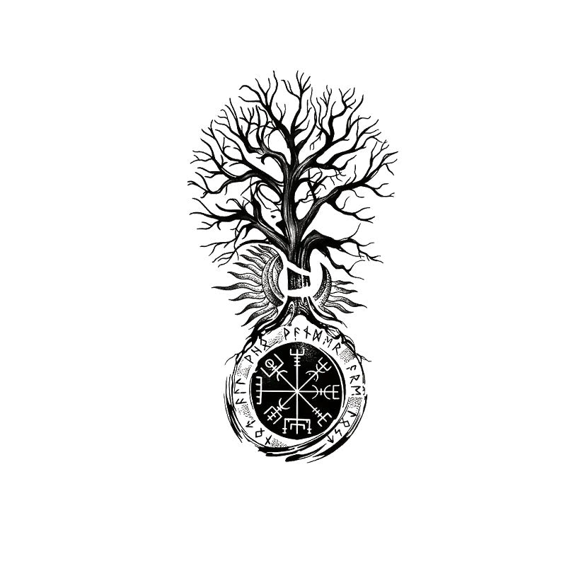 WorldNorse Vegvisir Yggdrasil Pillar Waterproof Tattoo Stickers - Two Pieces - image 0