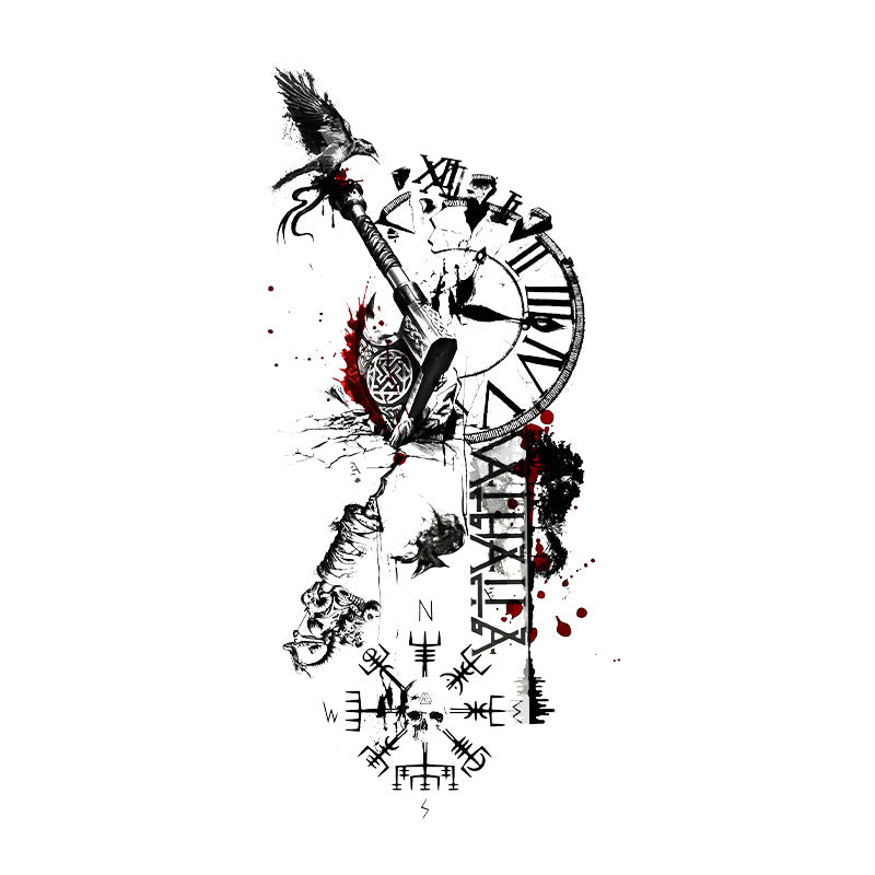 WorldNorse Grunge Norse Weapon Chrono Blaze Waterproof Tattoo Stickers - Two Pieces - image 0