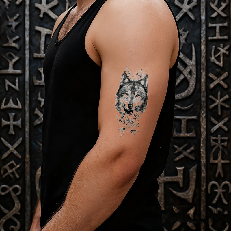 WorldNorse Rose Encrusted Wolf Grace Waterproof Tattoo Stickers - image 5