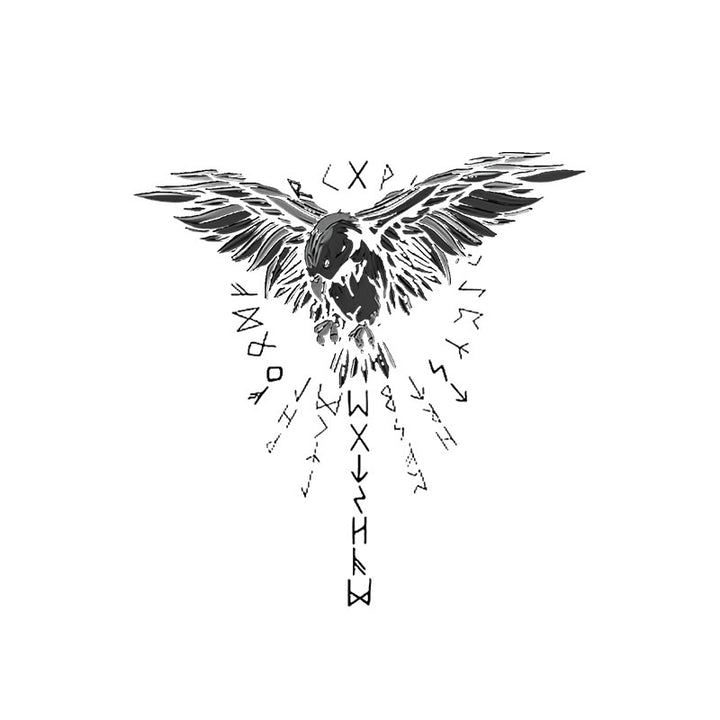 WorldNorse Viking Rune Cascade Raven Waterproof Tattoo Stickers - Two Pieces - image 0
