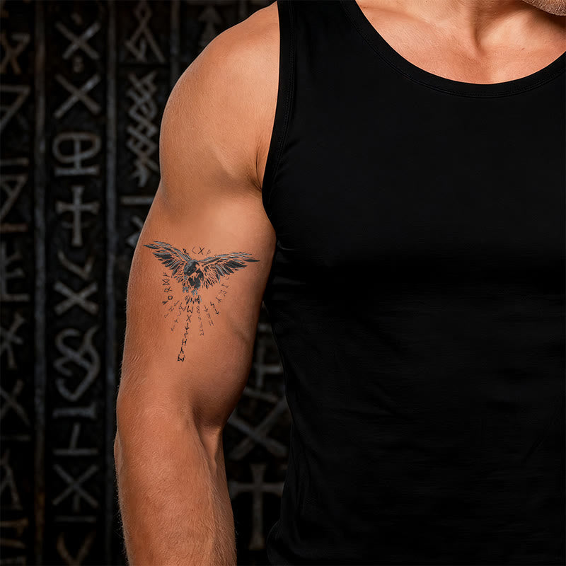 WorldNorse Viking Rune Cascade Raven Waterproof Tattoo Stickers - image 1