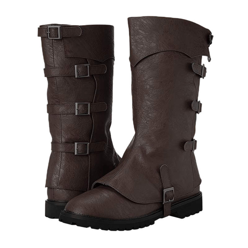 WorldNorse Multi Buckle Textured Fold Over Knee High Boots - Brown - US 13 - image 5