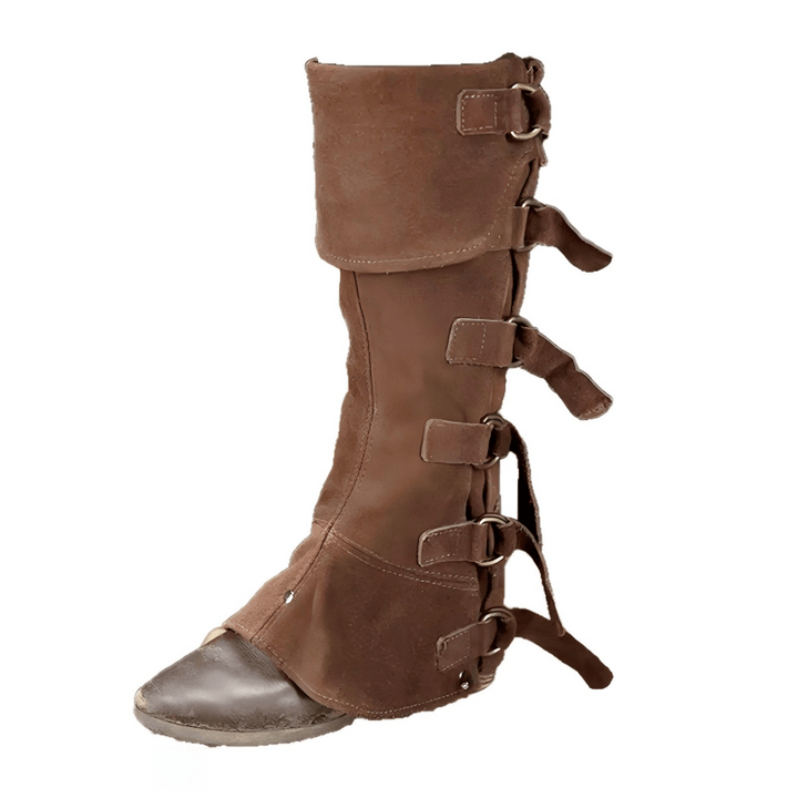 WorldNorse Viking Leather Buckle Strapped Boots Cover - Dark Brown - One Pair - image 0