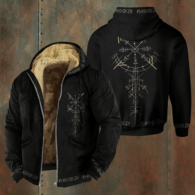 WorldNorse Gold Rune Cascade Vegvisir Zipper Hoodie Coat - US/UK/AU50，EU60 (5XL) - image 0