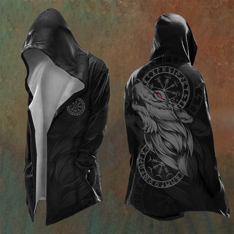 WorldNorse Gothic Vegvisir Rune Fenrir Artistic Hooded Jacket - US/UK/AU48，EU58 (4XL) - image 0