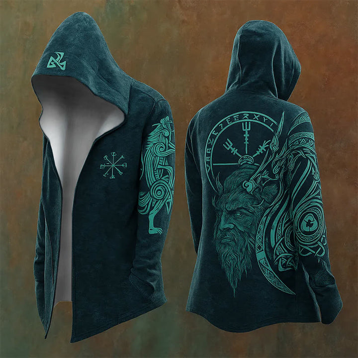 WorldNorse Teal Vegvisir Rune Wolf Symphonic Hooded Jacket - US/UK/AU48，EU58 (4XL) - image 0