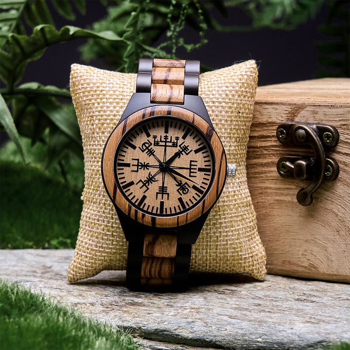 WorldNorse Encrusted Vegvisir Two-Tone Wooden Watch - Vegvisir - image 0