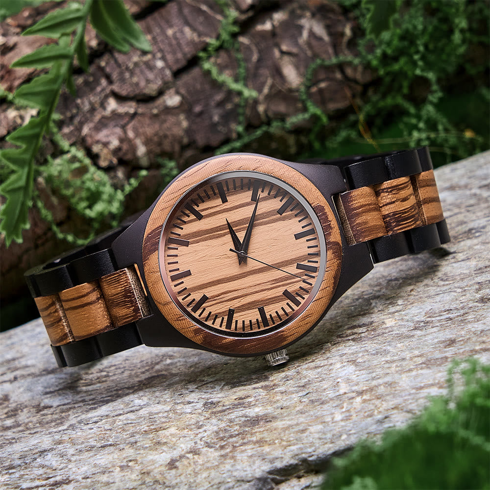 WorldNorse Minimalist Striped-Textured Wooden Watch - image 4