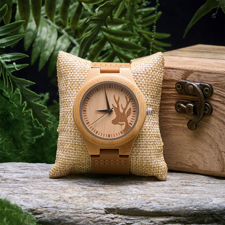 WorldNorse Elk-Profile Textured Wooden Watch - Stag Design - image 0