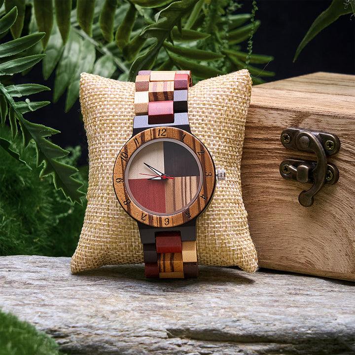 WorldNorse Multi-Wood Patchwork Wooden Watch - Color Block - image 0