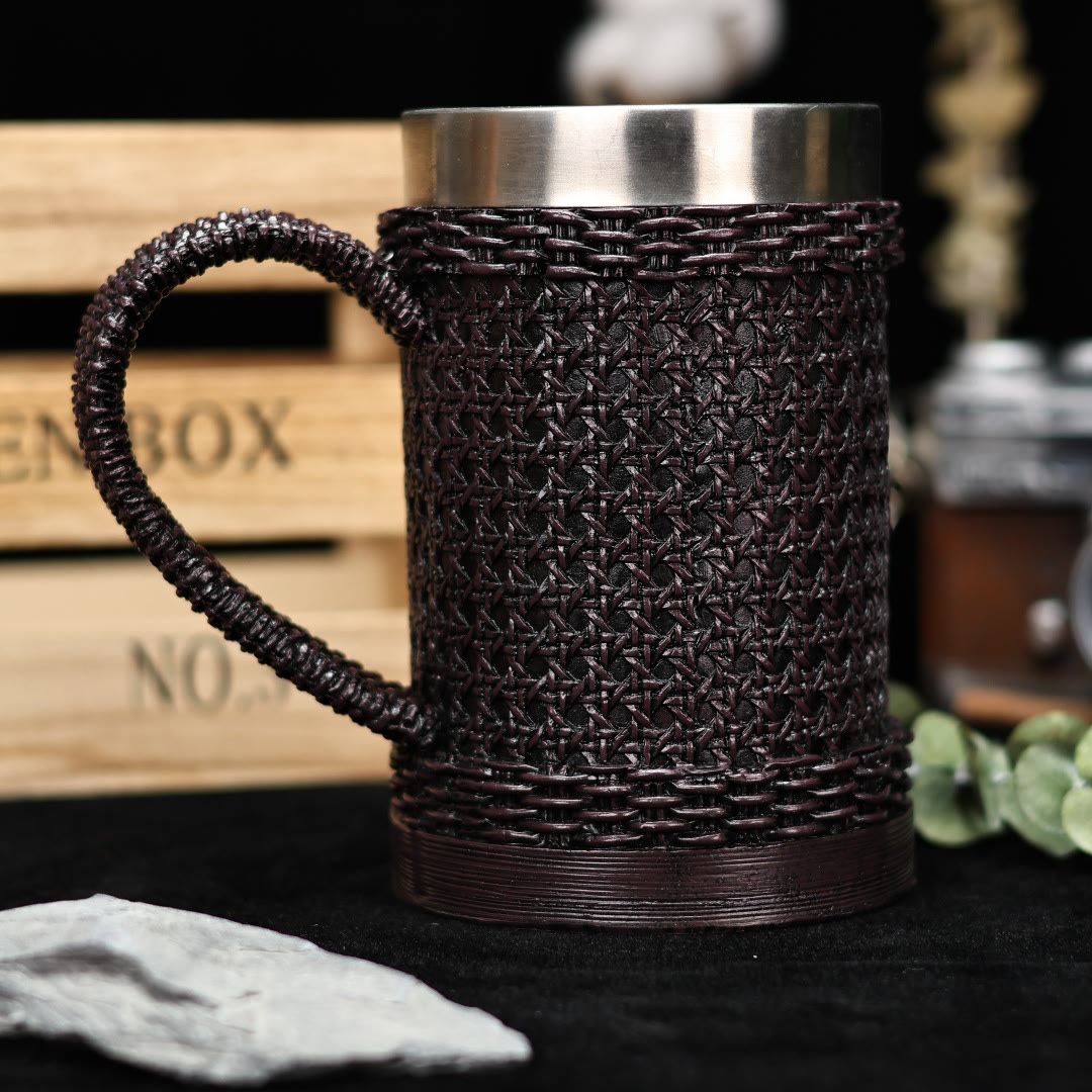 WorldNorse Woven Rattan Textured Mug - Dark Brown - image 8