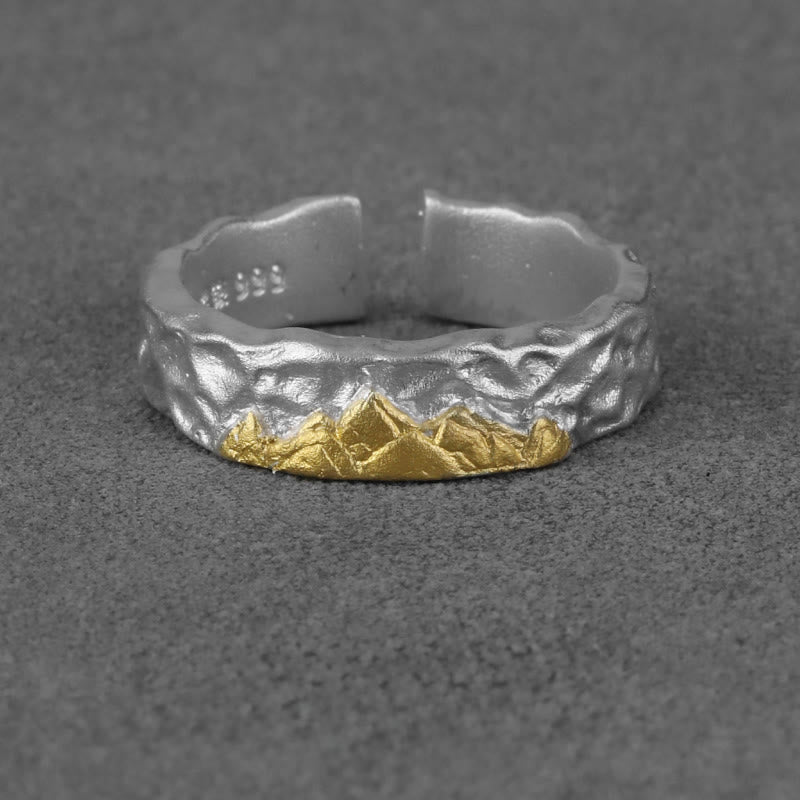 WorldNorse Handcrafted 999 Silver Rugged Encrusted Gold Mountain Ring - Silver White - NO THANKS - image 1