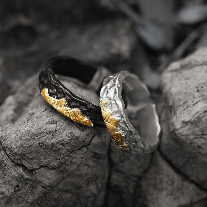 WorldNorse Handcrafted 999 Silver Rugged Encrusted Gold Mountain Ring - image 5