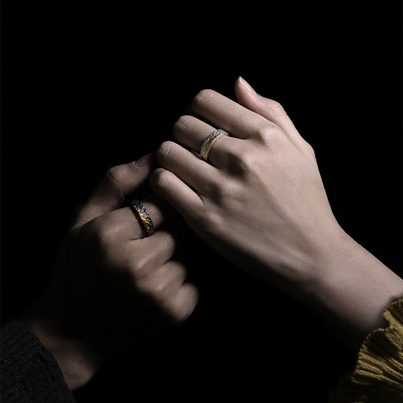 WorldNorse 999 Sterling Silver Rugged Encrusted Gold Mountain Ring - image 6