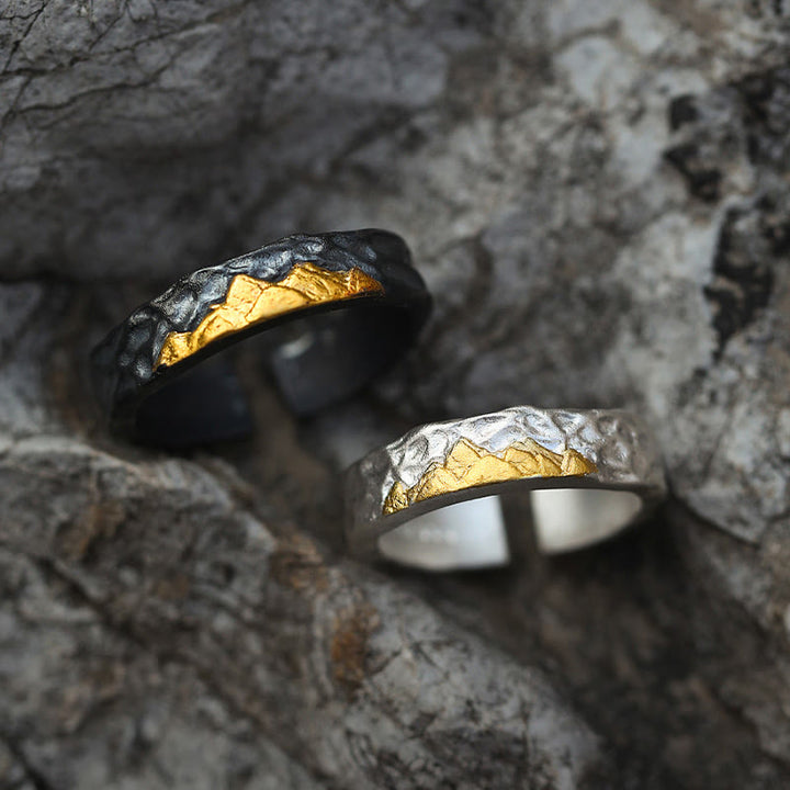 WorldNorse Handcrafted 999 Silver Rugged Encrusted Gold Mountain Ring - image 0