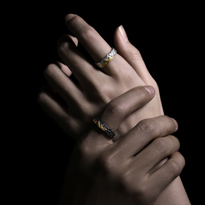WorldNorse Handcrafted 999 Silver Rugged Encrusted Gold Mountain Ring - image 6