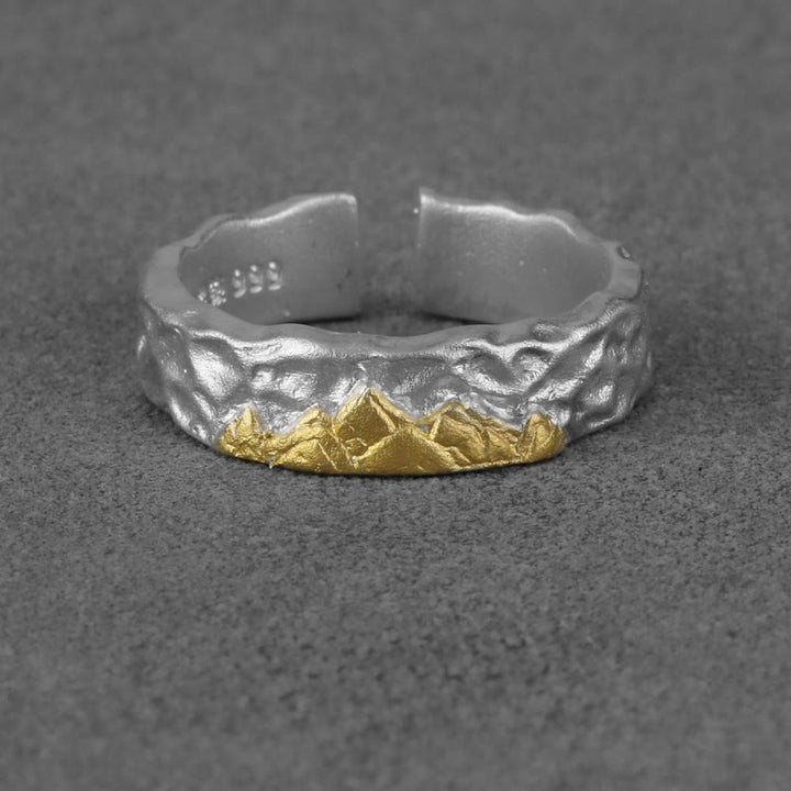 WorldNorse 999 Sterling Silver Rugged Encrusted Gold Mountain Ring - Silver White - image 1