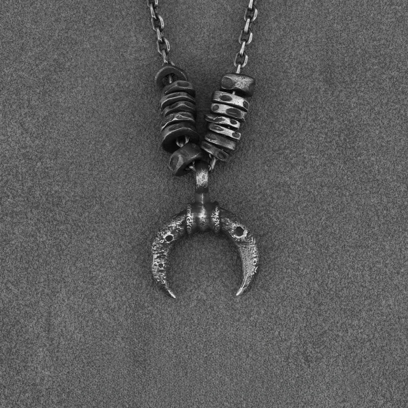 WorldNorse 999 Sterling Silver Crescent Moon Rugged Textured Necklace - With 55cm Diamond Chain - image 2