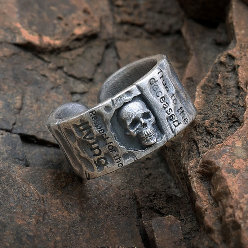 WorldNorse 999 Sterling Silver Skull Encrusted Inscribed Artisan Ring - image 1