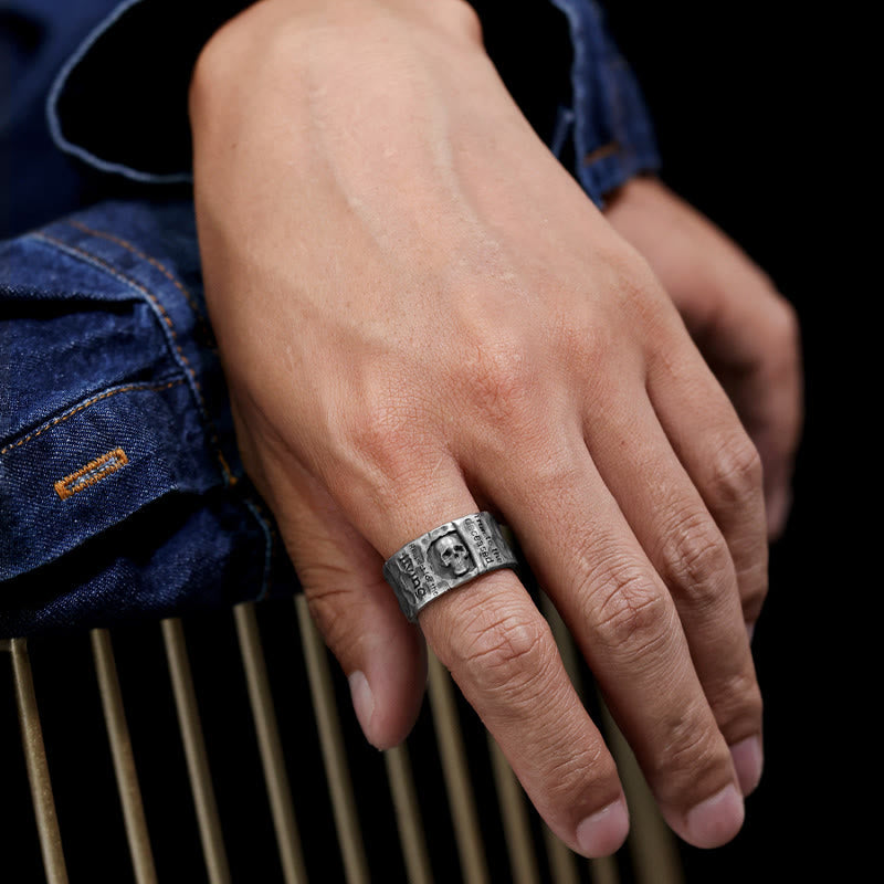 WorldNorse Handcrafted 999 Silver Skull Encrusted Inscribed Artisan Ring - image 5