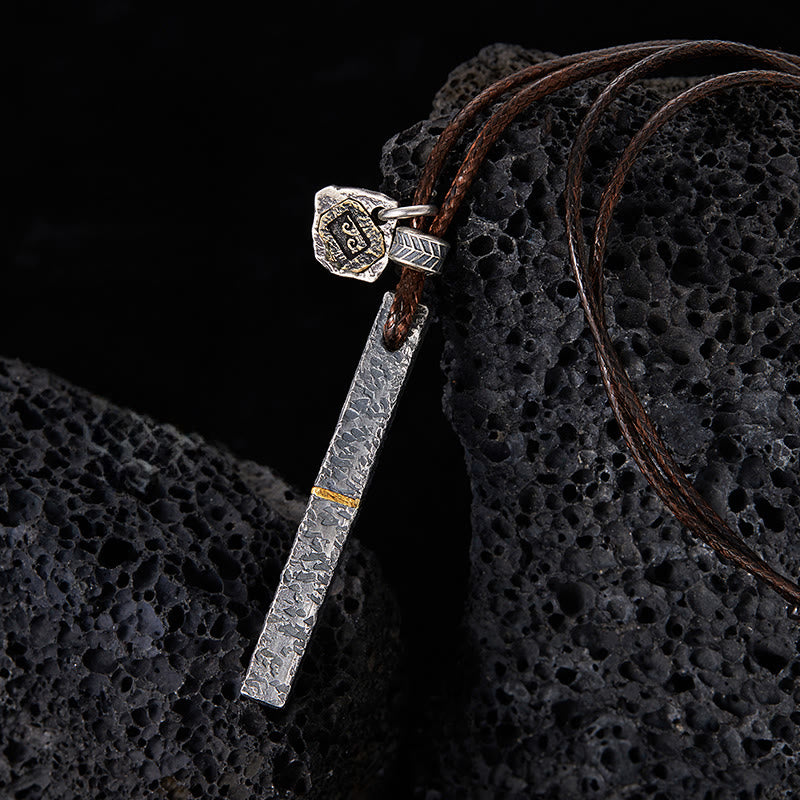 WorldNorse Handcrafted 999 Silver Artisan Volcanic-Textured Gold-Streak Necklace - With Wax Rope - NO THANKS - image 0