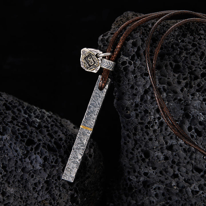 WorldNorse Handcrafted 999 Silver Artisan Volcanic-Textured Gold-Streak Necklace - With Wax Rope - NO THANKS - image 0