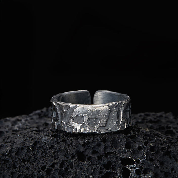 WorldNorse Handcrafted 999 Silver Rugged Skull Carved Textured Ring - Inner Circumference 62.5-65 mm - NO THANKS - image 0