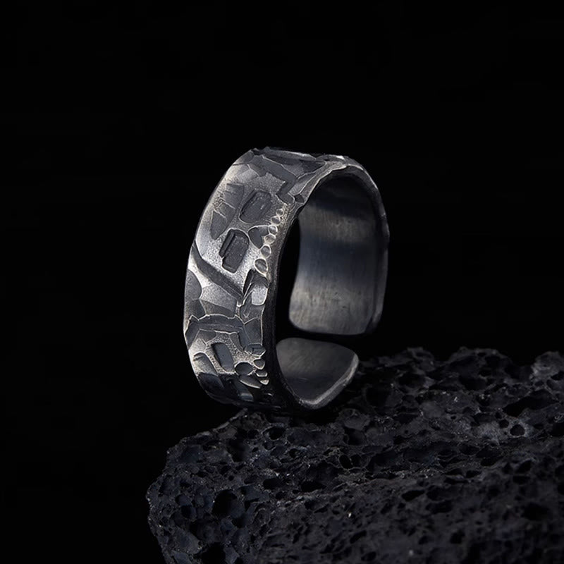 WorldNorse Handcrafted 999 Silver Rugged Skull Carved Textured Ring - image 2