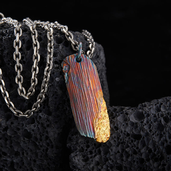 WorldNorse Handcrafted 999 Gold Iridescent Textured Bar Encrusted Necklace - With Chain - NO THANKS - image 0