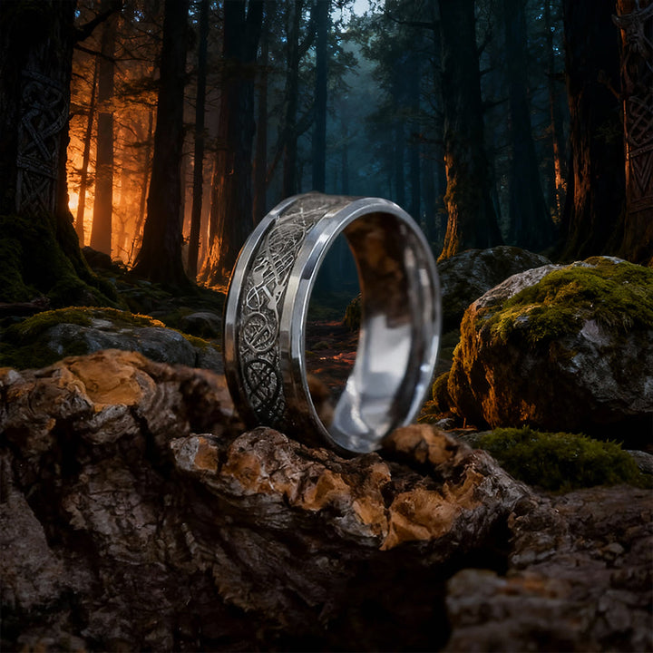 WorldNorse Tungsten Carbide Celtic with Dragon Ring - Silver - UK Size Y（US 12） - image 5