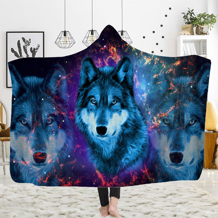 WorldNorse Cosmic Nebula Luminescent Wolf Hooded Blanket - 150x200cm - image 1