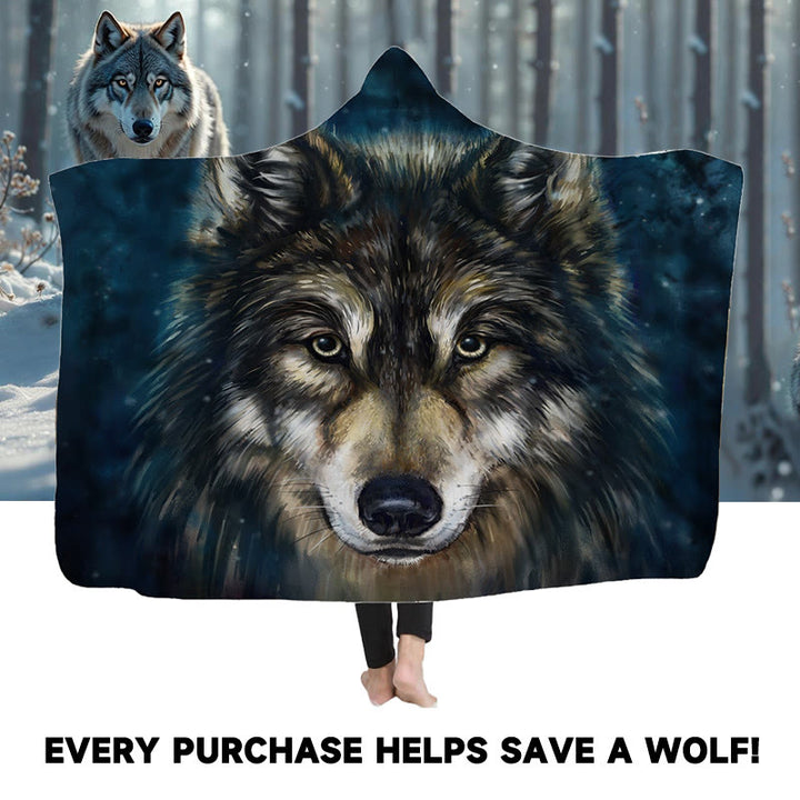 WorldNorse Starry Night Wolf Portrait Hooded Blanket - image 0