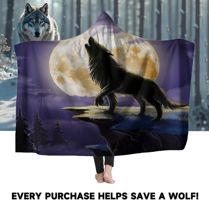 WorldNorse Golden Moon Cliff Wolf Hooded Blanket - image 0