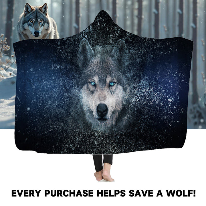 WorldNorse Stardust Blue Eye Wolf Portrait Hooded Blanket - image 0