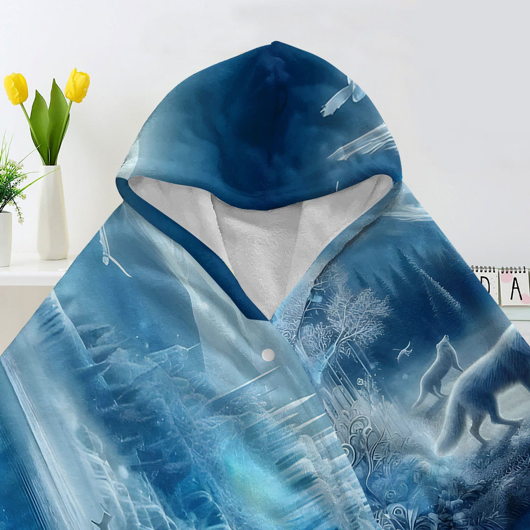 WorldNorse Ethereal Azure Frostwood Wolf Hooded Blanket - image 3
