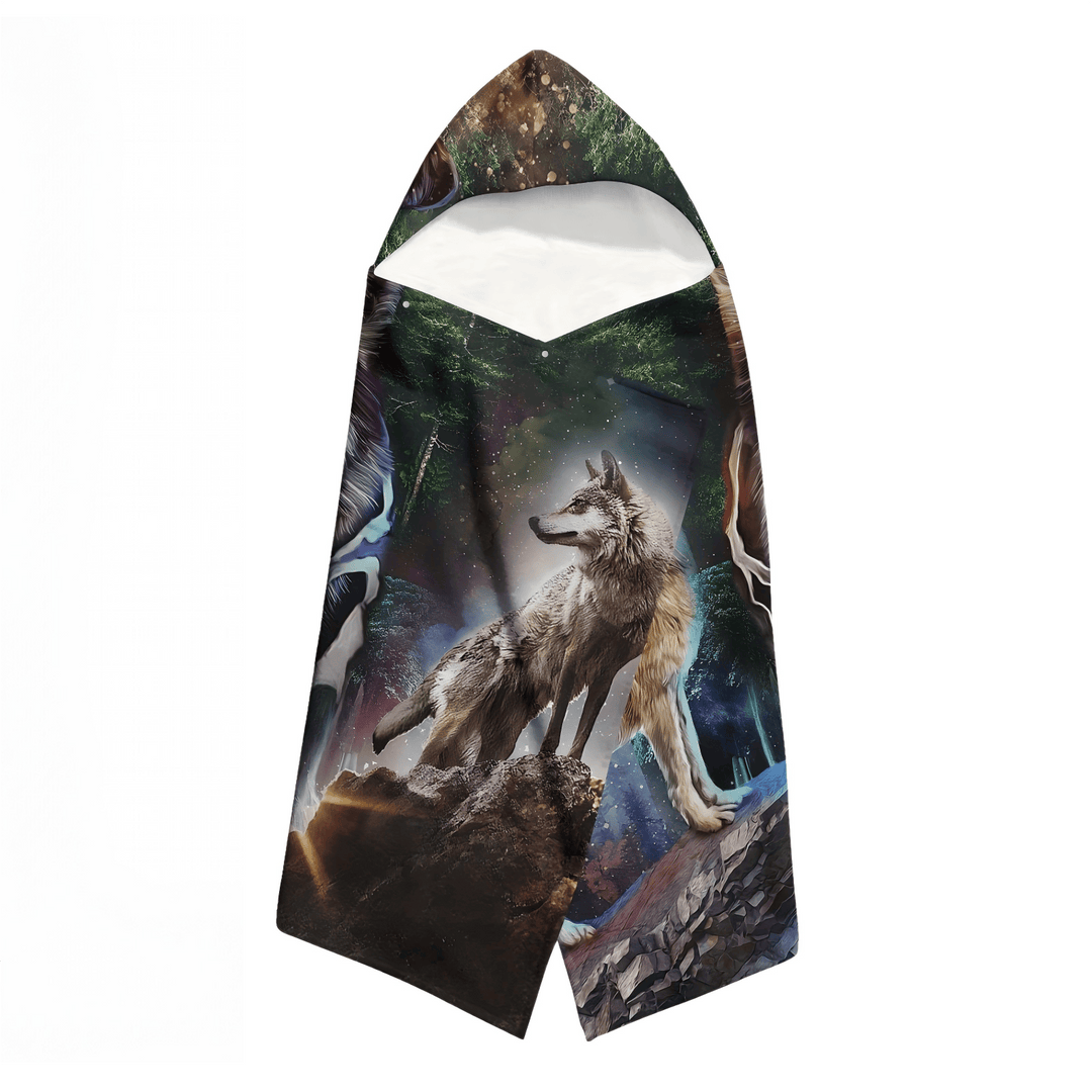 WorldNorse Mystic Vision Stellar Grove Wolf Hooded Blanket - image 3
